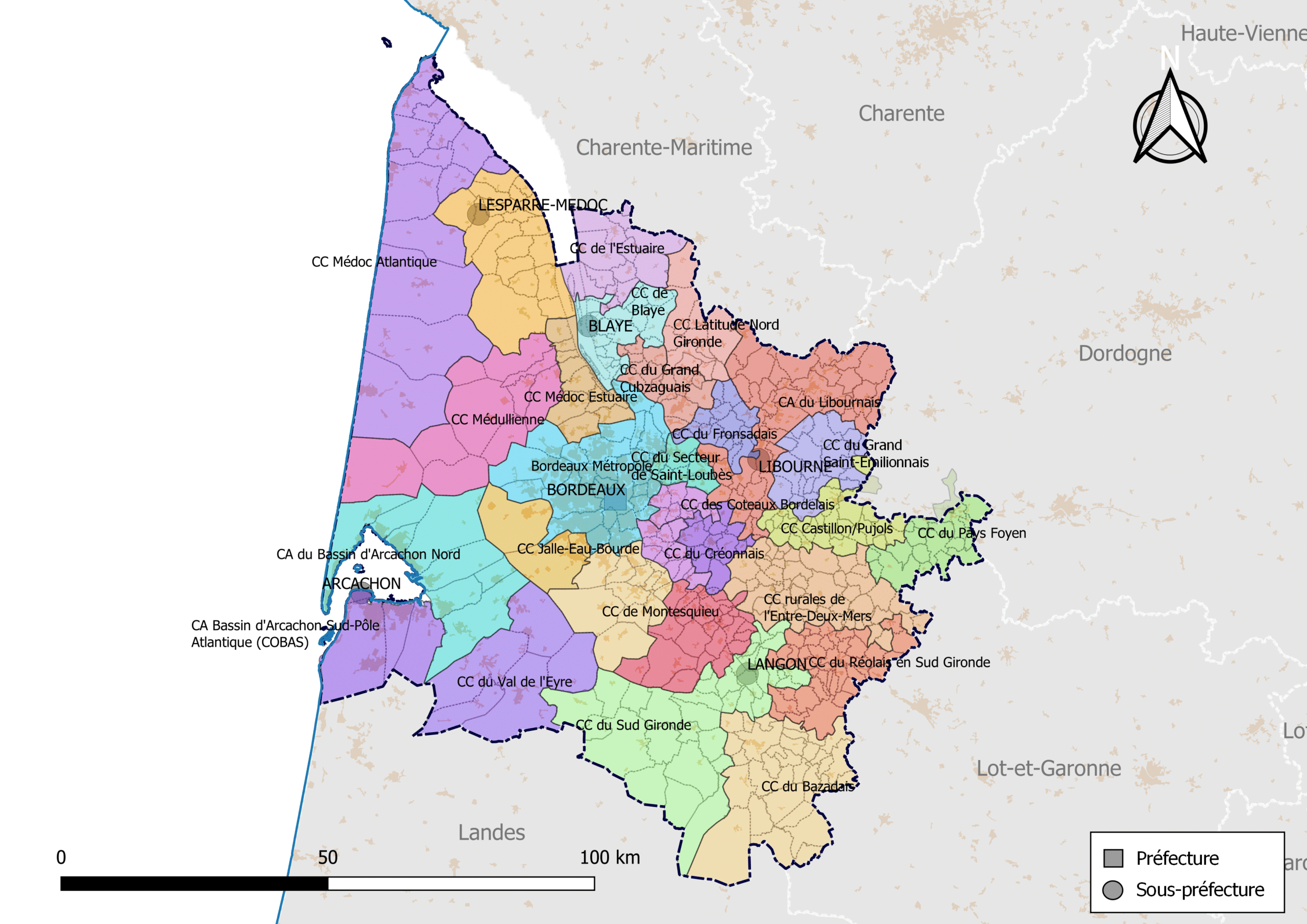 Carte de la Gironde 33